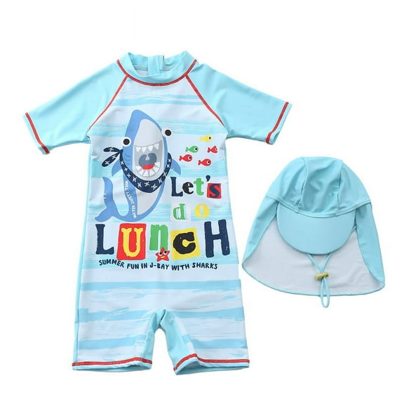 Toddler Children Swimwear Suit Print UV Kids Boys Summer Beach Clothes Bathing Suit Swimming Diving One Piece Swimsuit With Cap A1