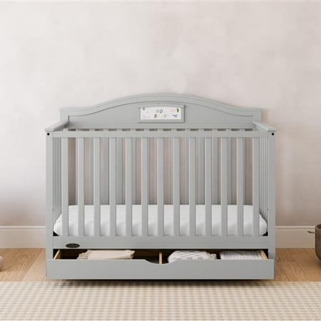 Graco Story 5-in-1 Convertible Baby Crib with Drawer and Reversible Headboard, Pebble Gray