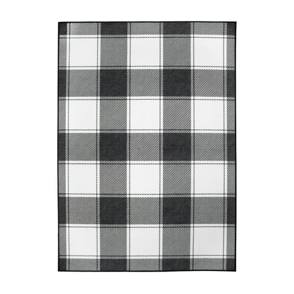 My Magic Carpet 5'x7' Machine Washable Rug for Dining Living Room - Buffalo Plaid Black And White