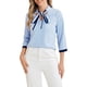 thumbnail image 1 of CAMISA DE OFICINA ELEGANTE PARA MUJER CON CUELLO EN V Y MANGAS CORTAS, CON BOTONES EN LOS PUÑOS, TALLA XL, AZUL CLARO, 1 of 6