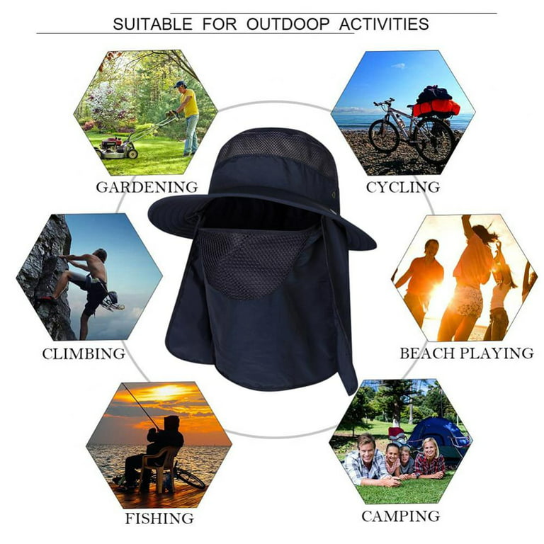  Sun Fishing Hat for Men Women Visor Hat with Detachable Face  Cover Neck Flap Foldable Ponytail Summer Hat for Camping Hiking Walking  Travel Blue : Sports & Outdoors
