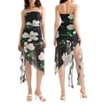 thumbnail image 2 of Gupgi Robe Noire à Fleurs pour Femmes, Coupe Ajustée, Robe Tube Sans Manches, Sans Bretelles, Midi en Maille, 2 of 9