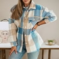 thumbnail image 2 of Arlun Womens Flannel Plaid Long Sleeve Jackets 2025 Fashion Lapel Button down Shacket Loose Comfortable Lightweight Long Sleeve Coat Fall Outwear with Pockets Sky Blue XL, 2 of 5