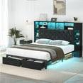 thumbnail image 6 of Full Size Bed Frame with Bookcase Headboard, Storage Drawers, LED Lights, and Charging Station, Velvet Upholstered Tufted Metal Platform Bed for Master Bedroom, Black, 6 of 7
