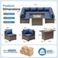 thumbnail image 3 of ELPOSUN 9 Pieces Patio Furniture Set All Weather Outdoor Sectional Sofa, Outdoor Modern Sectional Furniture Wicker Couch with Fire Pit Table, Thicken Navy Blue Cushions, Water Resistant, 3 of 7