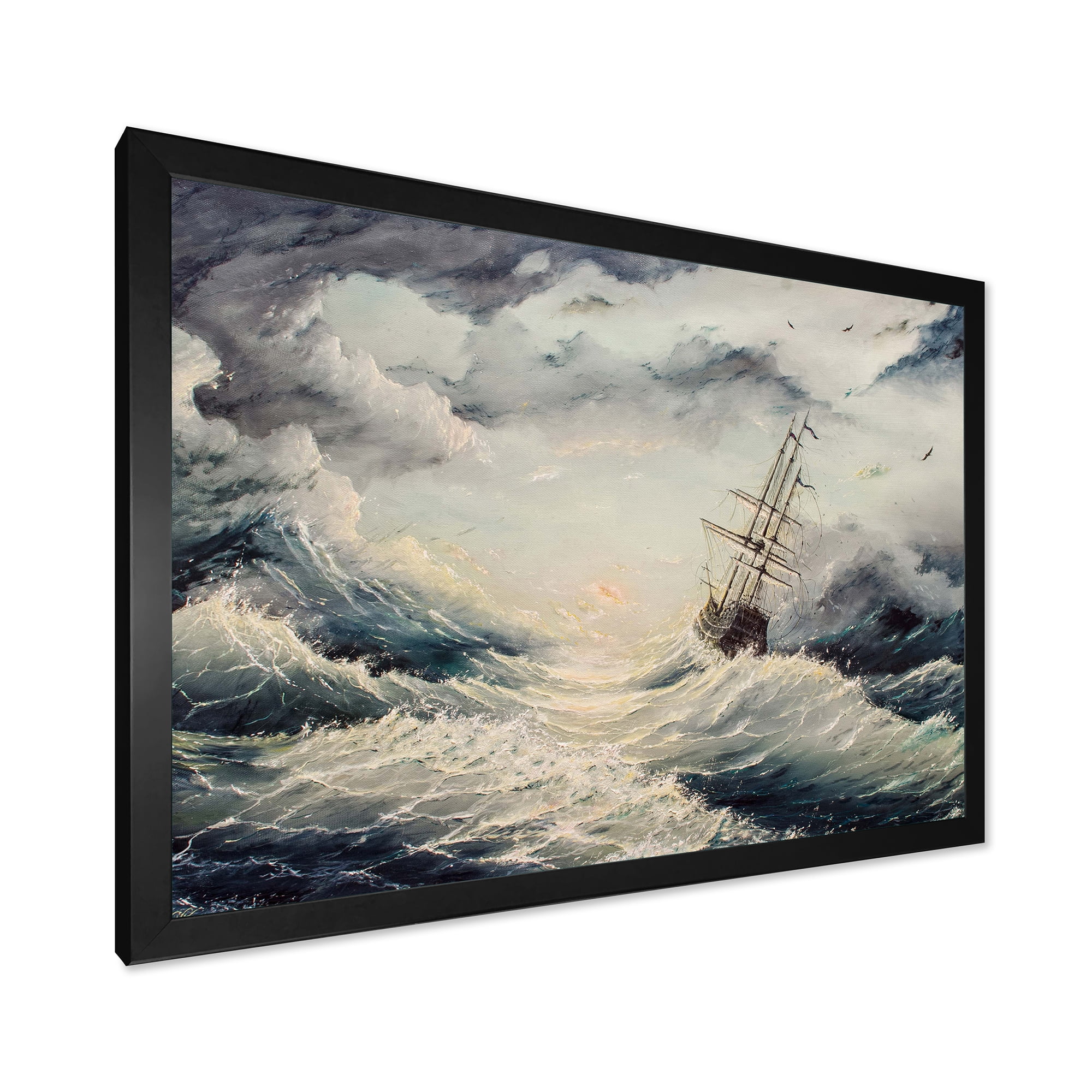 Designart 'Ship Struggles With The Sea Storm' Nautical & Coastal Framed Art Print