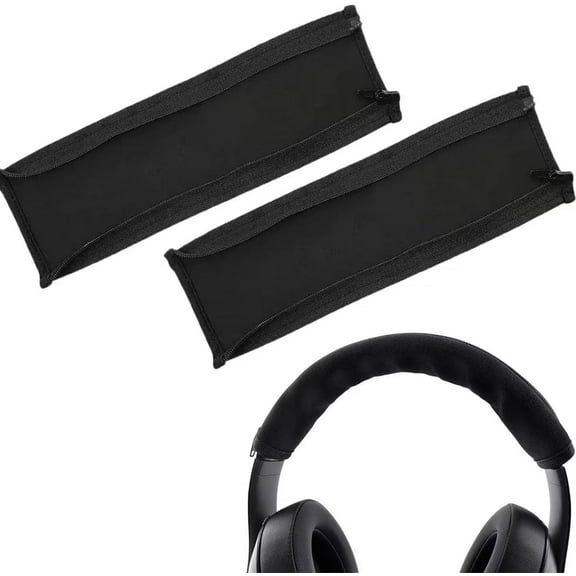 Tutuviw 2Pcs Headphone Headband Cover Sleeve Headphone Headband Protector Headphone Protective Cushion Pad with Zipper Installation,Sweat Headband Cover for Headphone, Black