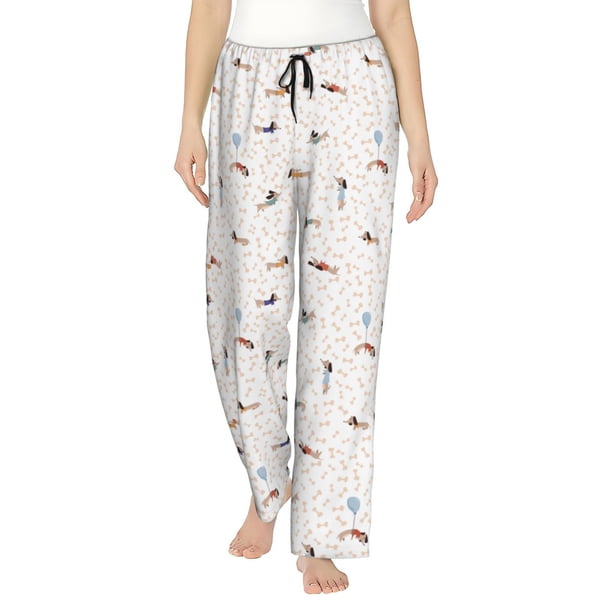 Fotbe Dachshund Dog Puppy Pantalones de Pijama para Mujer, Pantalones de Dormir, Pantalones Pj con Cordón y Bolsillos-Large