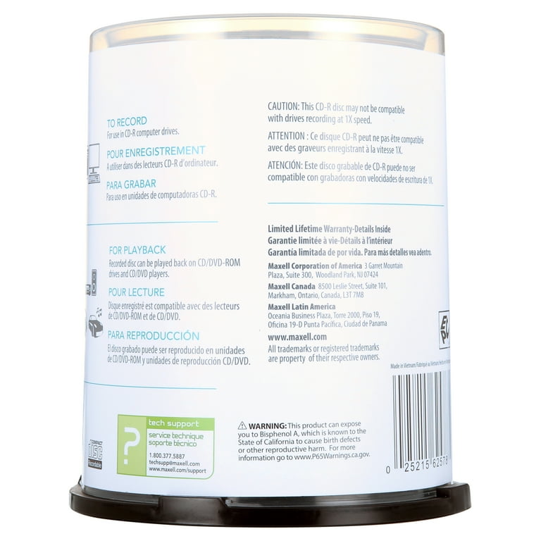 Free Shipping! Maxell CD-R 100PK Spindle 48x 700MB Recordable