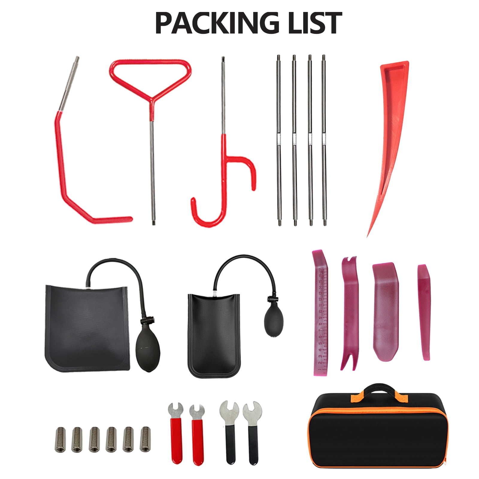 Pershook 25PC Stainless Steel Car Tool Set, 59-inch J-Hook for Emergency Unlocking of Car Windows and Doors, Emergency Car kit Tools