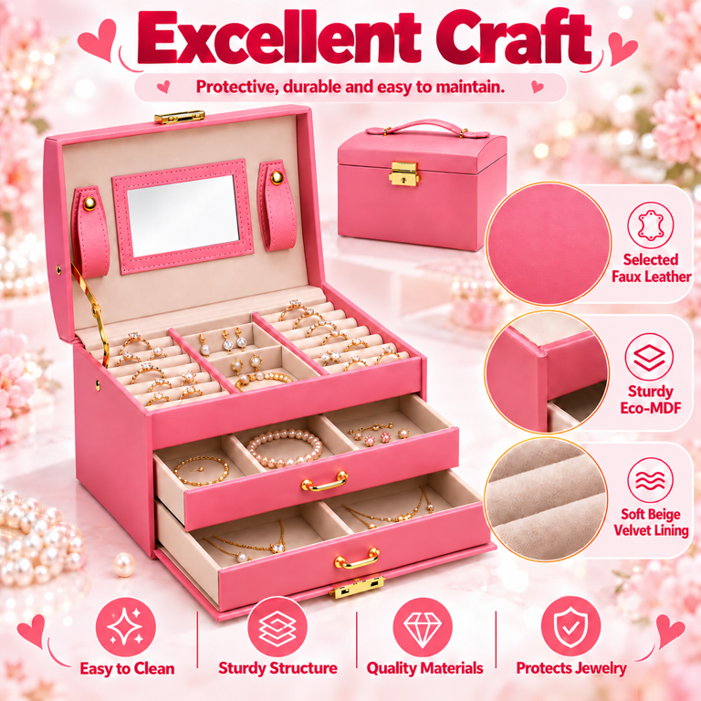 JoyStone 3-Layer Leather Jewelry Box with Lock photo 6