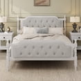 thumbnail image 5 of Euroco Traditional Wood Full Size Platform Bed with Upholstered Tufted Headboard, Antique White, 5 of 11