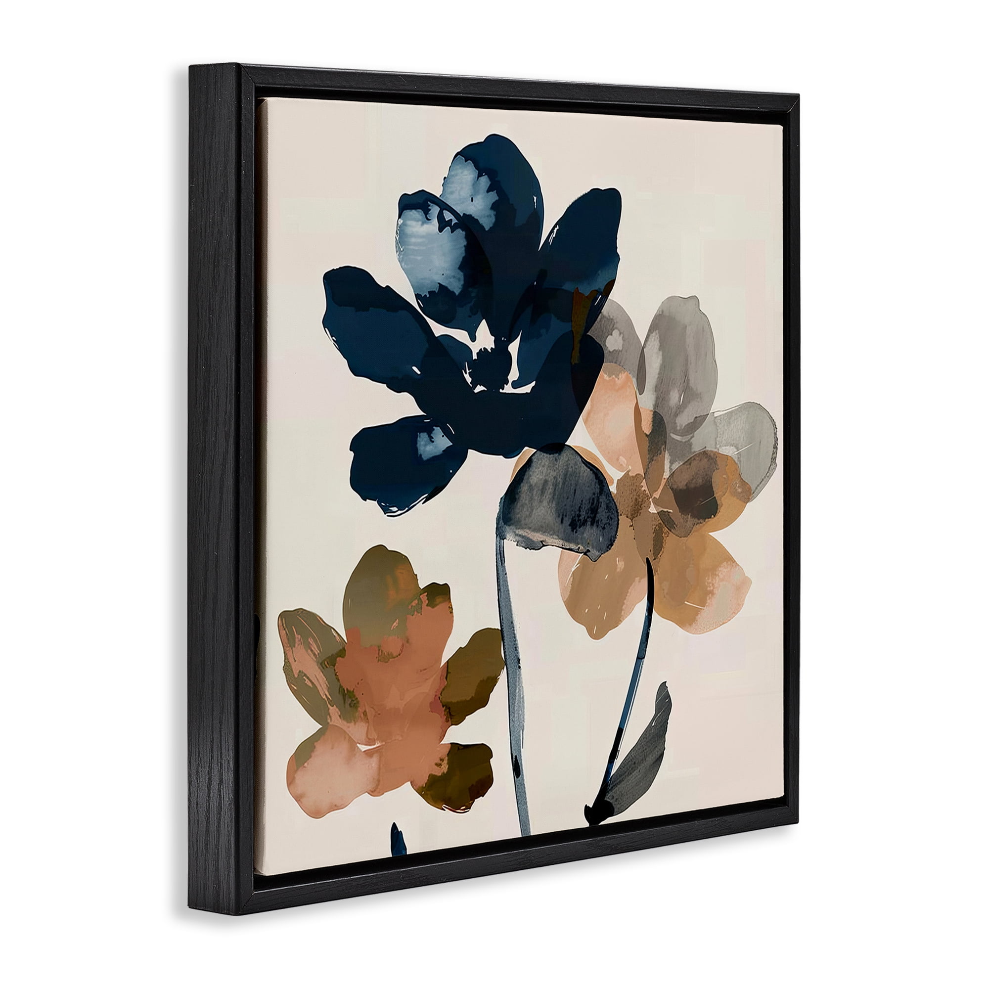 Stupell Industries Abstract Earth Tone Blooms Plants & Flowers Painting Black Floater Framed Canvas Art Print Wall Art, 18 x 18