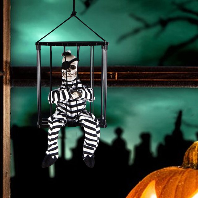 Prisión de miedo Enjaudo Prisionero Gritando Decoraciones de Halloween Transductor de movimiento Animatronics Terror Hogar para de jau tuerto Colco Prisionero de jaula de cráneo aterrador