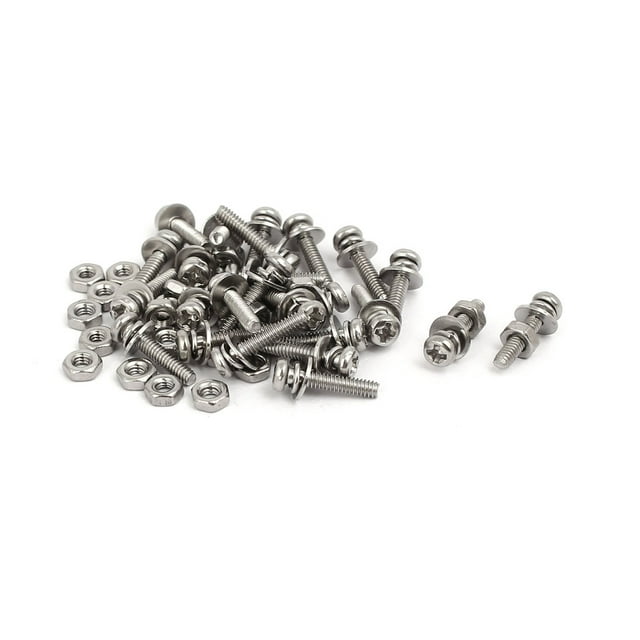 M2x10mm Tornillo de cabeza plana Phillips de acero inoxidable 304 con tuerca y arandela 25 juegos