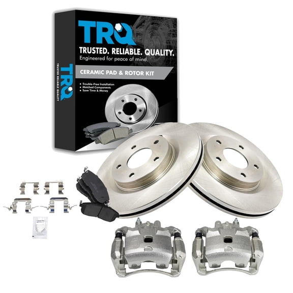 TRQ Front Brake Calipers Ceramic Pads & Rotors Fits 2017-2019 Nissan Sentra BKA25084