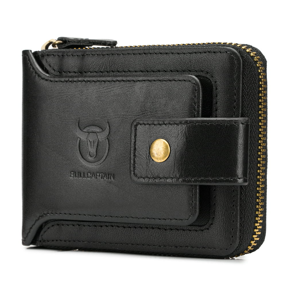 BULL CAPTAIN - BULLCAPTAIN Genuine Leather Bifold Zipper Wallet for Men ...