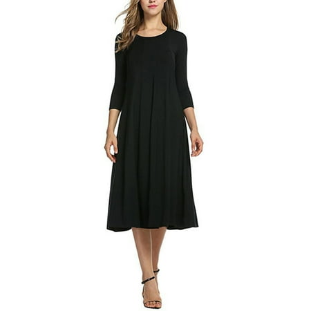 

Womens Holiday Casual Swing Dress Perfect With High Heels Or Short Boots Solid Color Tie Neck Casual High Waist M Black