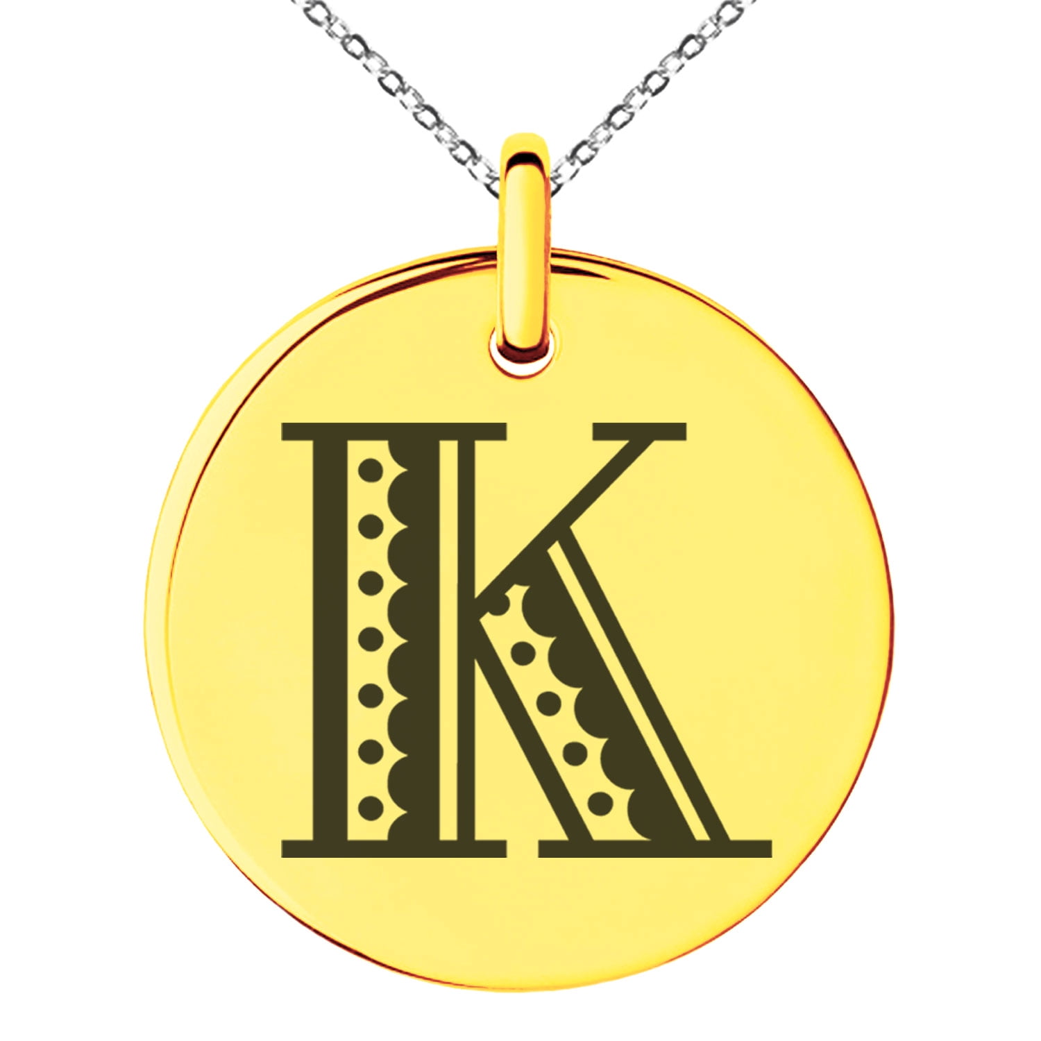 Tioneer Stainless Steel Letter K Initial Metro Retro Monogram Engraved Small Medallion Circle