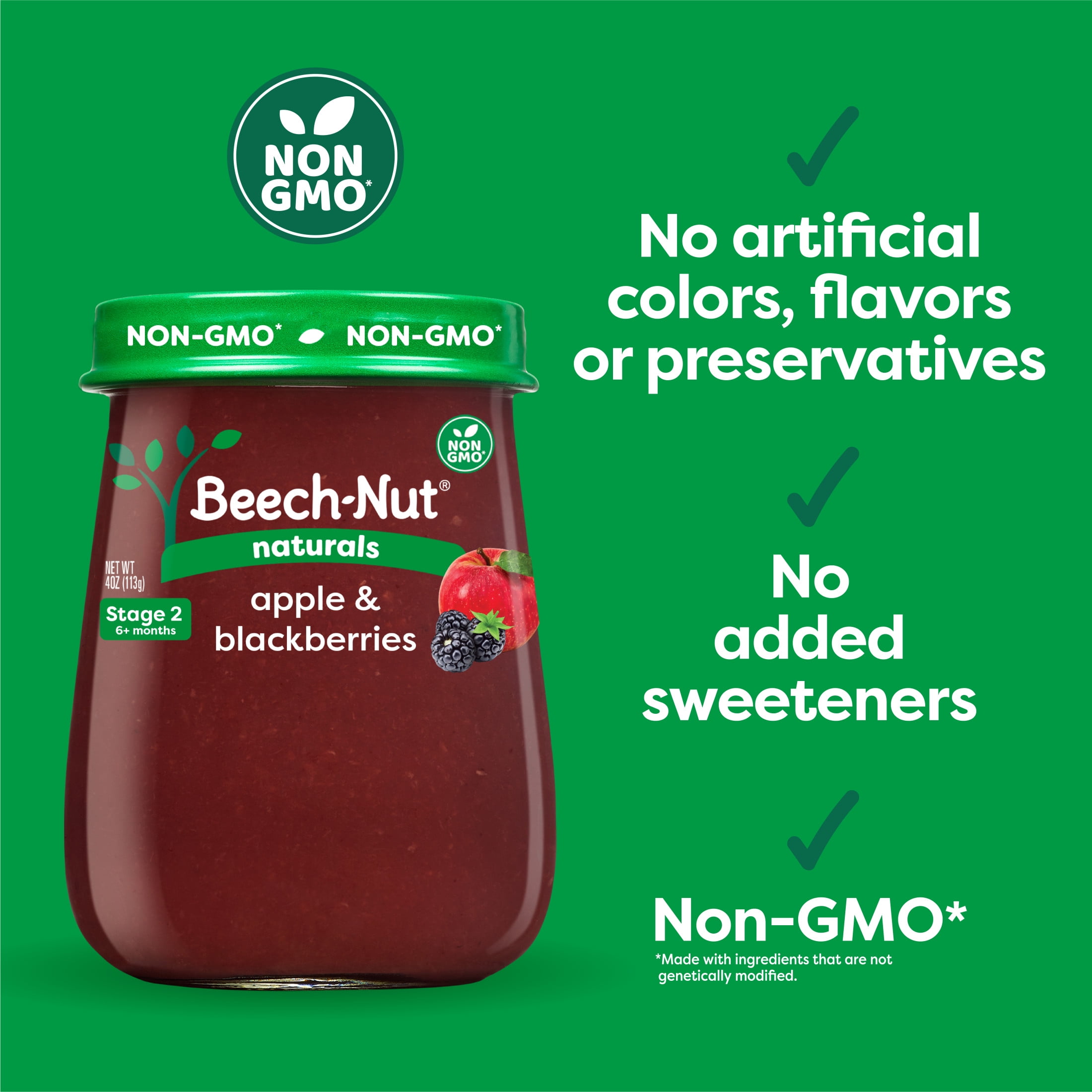 (6 pack) Beech-Nut Naturals Stage 2 Baby Food, Apple & Blackberries, 4 oz Jar
