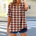 thumbnail image 6 of Women's V Neck Short Sleeve Button Down Tops Shirts Blouses Striped Checkered Pattern Loose Fit Casual Daily Wear Business Office Vacation Fashion Essential Gift for Women, 6 of 8