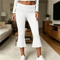 thumbnail image 2 of Lumtrix Women Fold Over Capri Pants Mid Rise Foldover Yoga Leggings Knee Length Cropped Flared Bell Bottom Capris White XL, 2 of 9