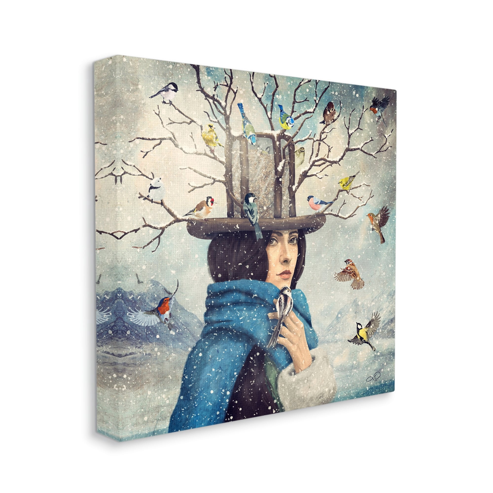 Stupell Industries Birds Flocking Tree Hat Blue Scarf Winter Snow Canvas Wall Art, 24 x 24, Design by Paula Belle Flores