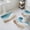Turquoise, variant on Turquoise Brown Bath Mat 3 Piece Bathroom Rug Set, Teal White Geometric Gradient Stripes Non Slip Bath Rug Contour Mat and Toilet Lid Cover, Absorbent Shower Mats Soft Bath Rugs and Mats Sets