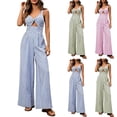 thumbnail image 2 of Women's Wide Leg Jumpsuits, Dressy Summer Striped Sleeveless Romper Cutout One Piece Beach Vacation Outfits, 2 of 7