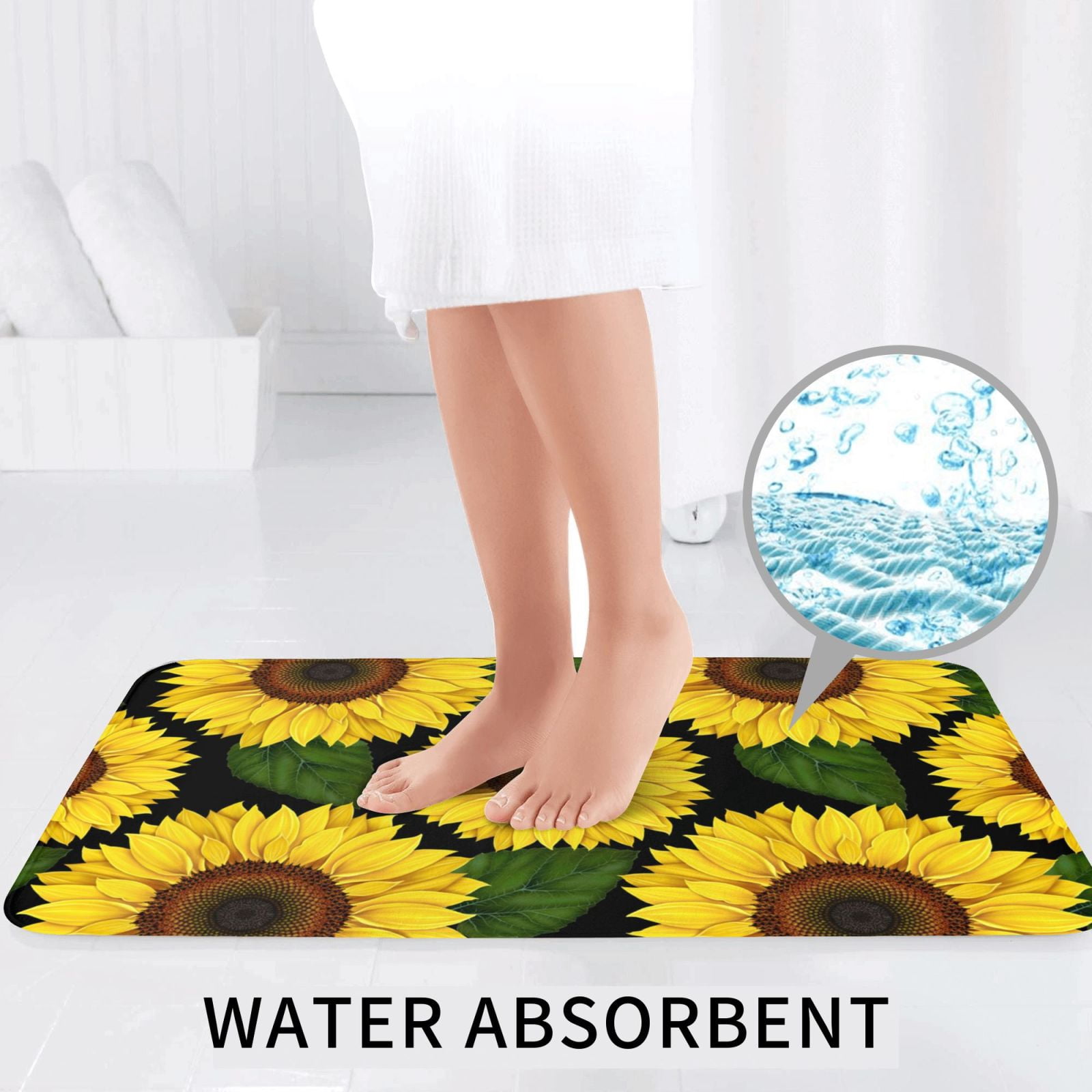 Bathroom Rugs Sets 3 Piece - yellow Sunflower Realistic Aesthetic Absorbent Non Slip Bath Mats, U-Shape Toilet Lid Cover, Contour Mat, Soft Washable Shower Mats Bath Rug Mat for Bathroom Tub Toilet