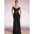 thumbnail image 2 of V Neck Bridesmaid Dresses Pleated Chiffon 2025 Off Shoulder Flowy Formal Evening Wedding Guest Dress with Slit Black L, 2 of 6