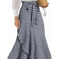 thumbnail image 3 of Women'S Retro Plaid Maxi Skirt A Line Pleated Flared Elastic High Waisted Gingham Summer Swing Long Skirt Navy Blue XL, 3 of 5