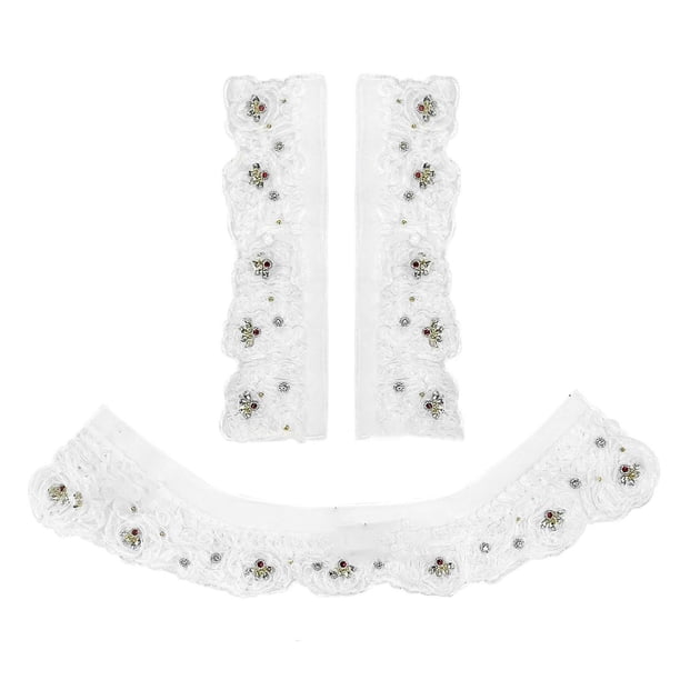 Polyester Yarn Lace Collar Applique with Crystal Embroidery Design For Fashion Blouse Shirt Dress Crafting Accessories Multicolor