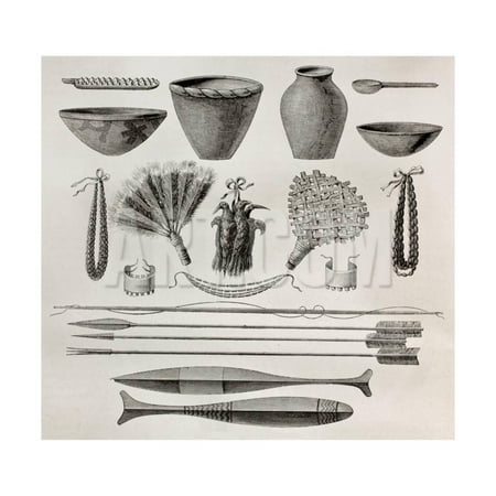 - Old Illustration Of Natives Antis Pottery, Weapons And Ornaments, Peru Print Wall Art By marzolino
