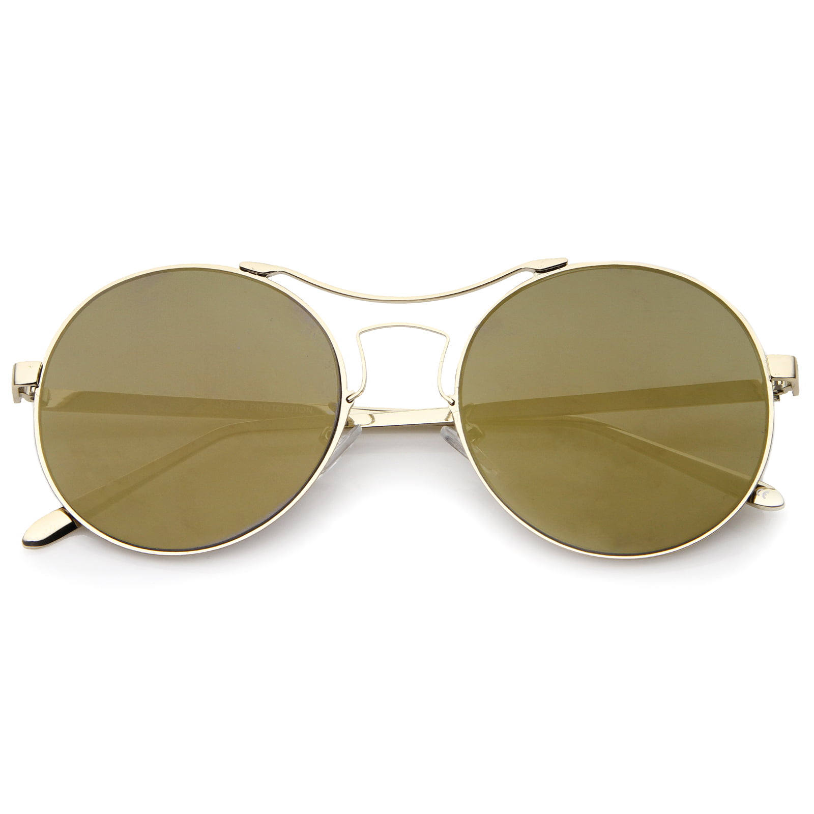 Skinny Lightweight Gold Metal Frame Sunglasses _Reflective Hexagon Mirror Lens 