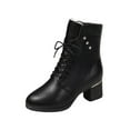 thumbnail image 3 of Women's Boots Thick Velvet Chunky Mid Heel Round Toe Ankle Booties with Side Zipper Lace-Up Fashion Casual Warm Comfortable Fall Winter Shoes for Women Black 7.5, 3 of 10