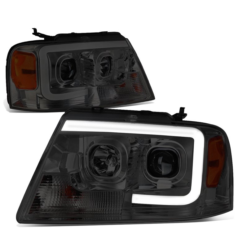 DNA Motoring HL-3D-G2-F1504-SM-AM For 2004 to 2008 Ford F150 Lincoln Mark  LT LED DRL Light Bar Projector Headlight Smoked Housing Amber Corner