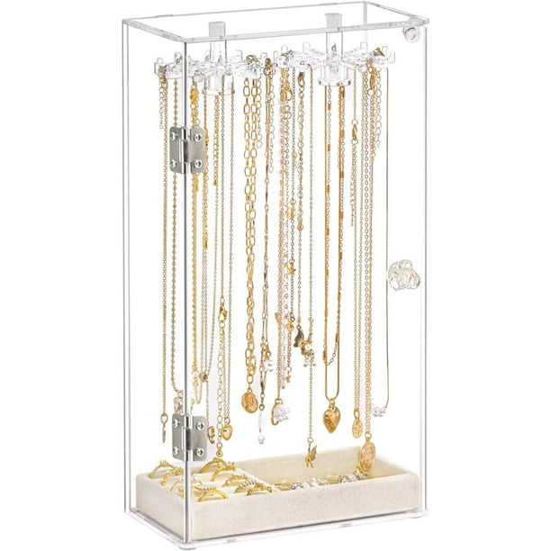 Soporte de acrílico para collares, organizador de collares, organizador de joyas transparente giratorio, vitrina para collares largos, pulseras colgantes