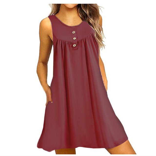 FcBaudy Robe Sans Manches à Col Rond, Robes d'Été pour Femmes, Robes Décontractées pour Femmes, Robe Sans Manches à Boutons au-Dessus du Genou, Robe de Soirée Ample, Mini Robe pour Femmes