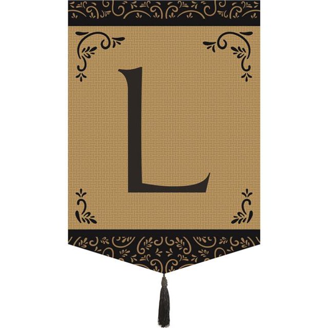 Magnolia Garden Flags M030011 Monogram L Tassel Burlap Garden Flag