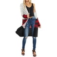 thumbnail image 3 of Women's Open Front Long Knit Cardigan Draped Snap Buffalo Plaid Shirt, 3 of 6