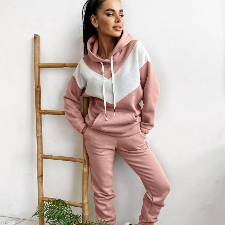 Olyvenn Two-Pieces Hoodie Long Sleeve Sweatshirt + Sweatpants Elastic  Trousers Suit Womens Loose Casual Cutumn And Winter Solid Color Pullover  Female Leisure Gray XL 