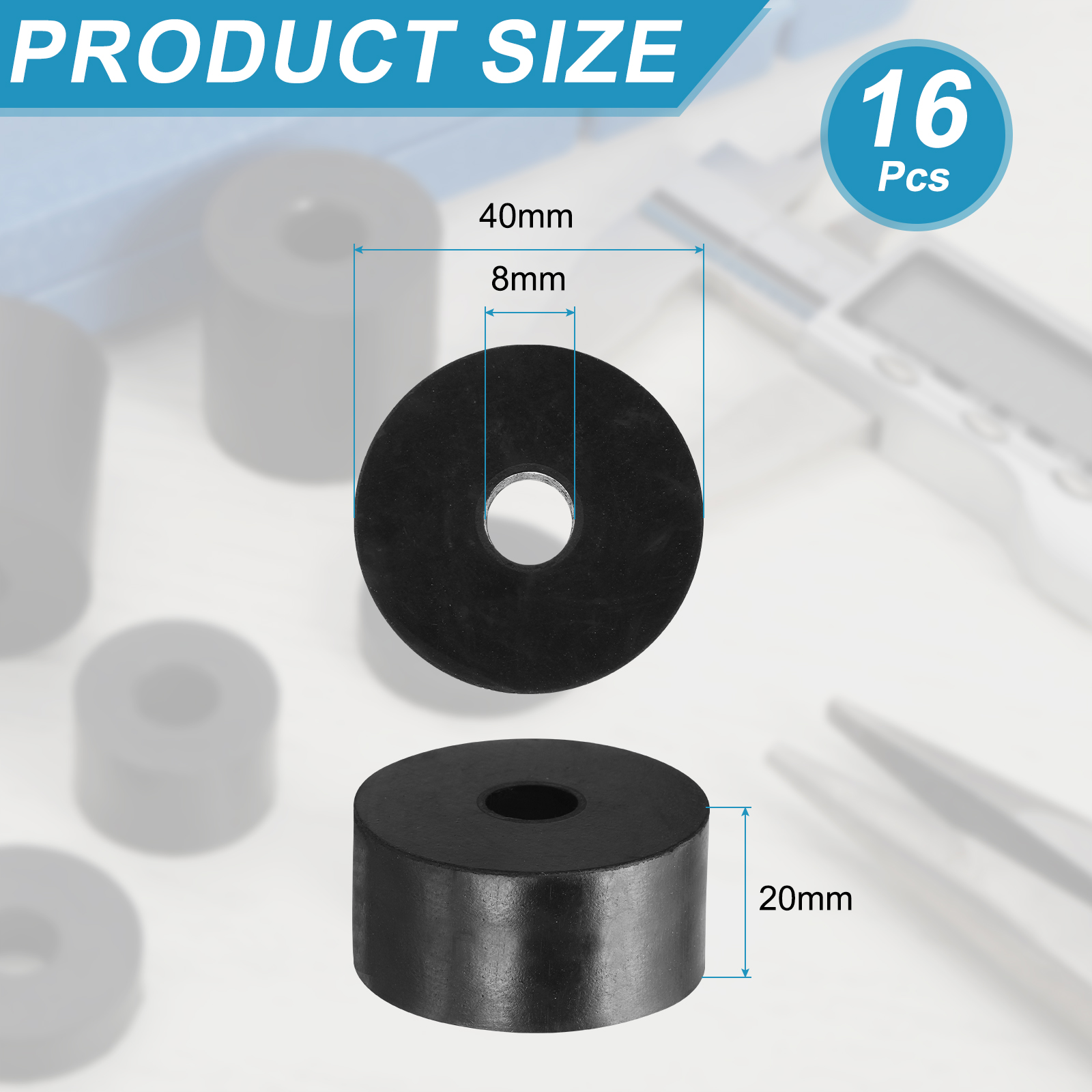 16pcs Rubber Spacers 40mm OD x 8mm ID x 20mm Height Round Anti Vibration Spacer