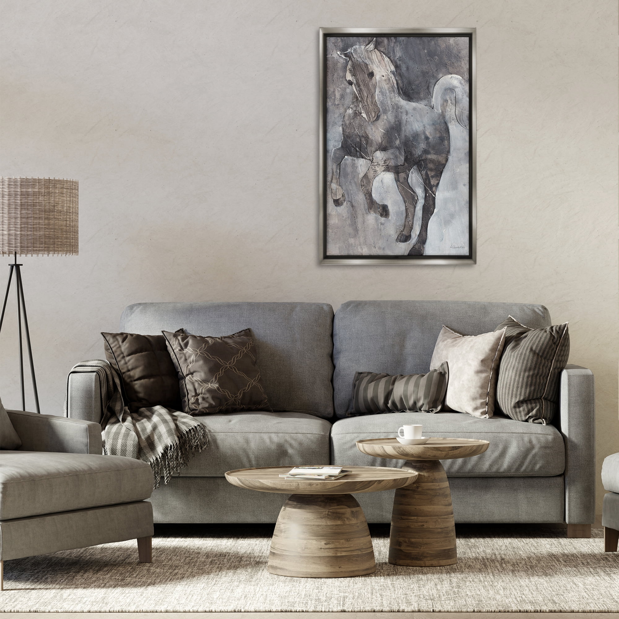 Stupell Industries Wind Dancer Stallion Animals & Insects Painting Gray Floater Framed Canvas Art Print Wall Art, 21 x 31
