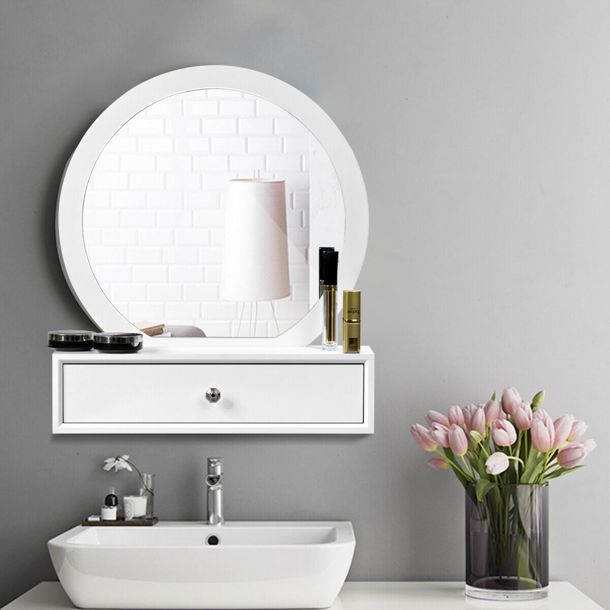 Toiletries Wall-Mounted Bathroom Vanity and Accessory Shelf for Makeup 