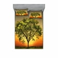 thumbnail image 2 of Ambesonne Landscape Fitted Sheet & Pillow Sham Set, Sunset Scenery Valley, Twin, Fern Green Marigold, 2 of 3