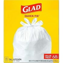 Glad Tall Kitchen Trash Bags 13 Gallon, Unscented Garbage Bags, Quick-Tie, 68 Count