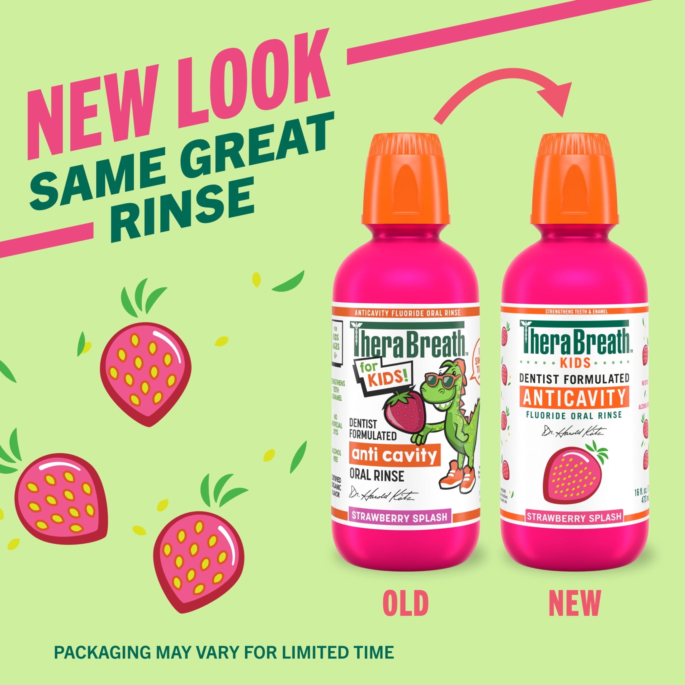 TheraBreath Kids Mouthwash with Fluoride, Organic Strawberry Splash, Anticavity, 16 fl oz, 2 Pack