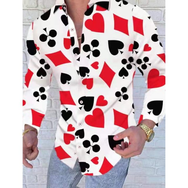 Camisa de póquer para hombre con estampado de cuadros escoceses, cuello vuelto, para salir, golf, manga larga, ropa con estampado de patchwork, diseñador de ropa