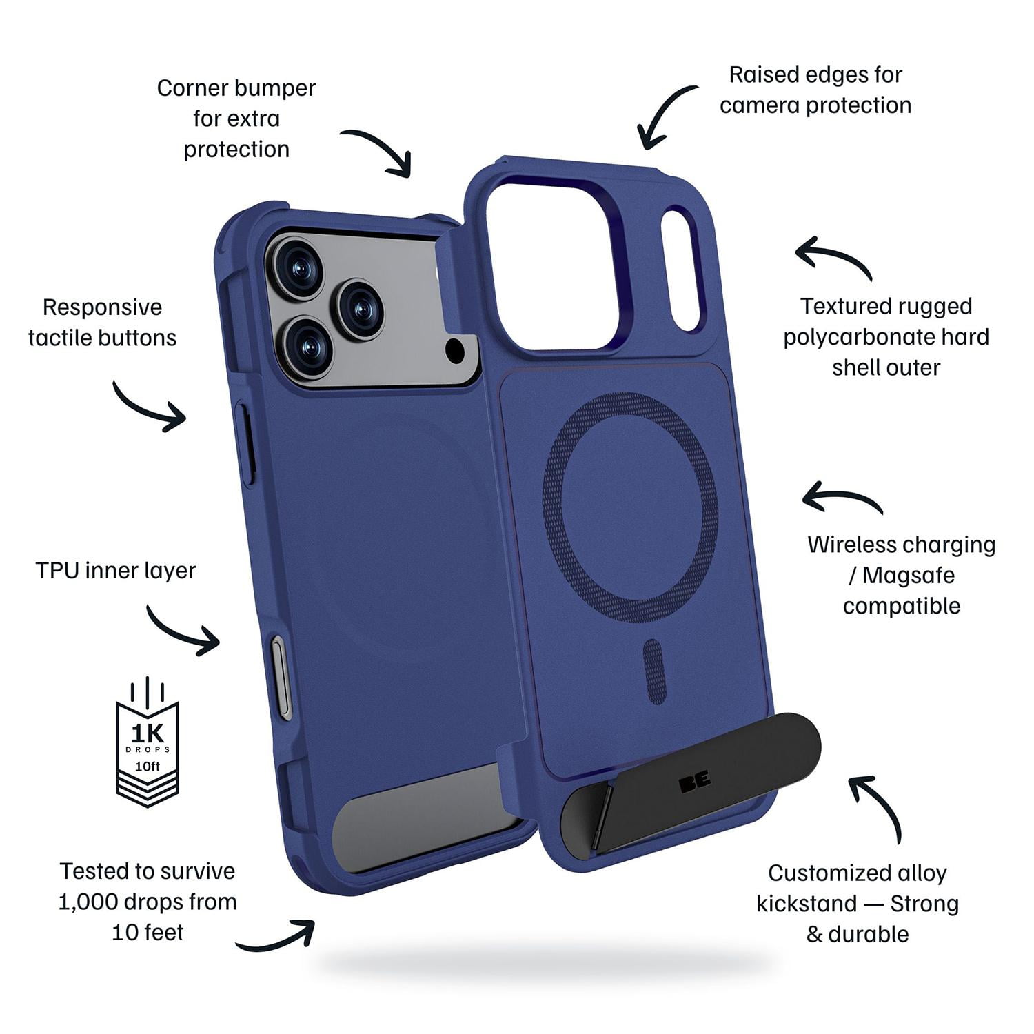 Blu Element Armour Ultra MagSafe w/Kickstand Case Navy for iPhone 17